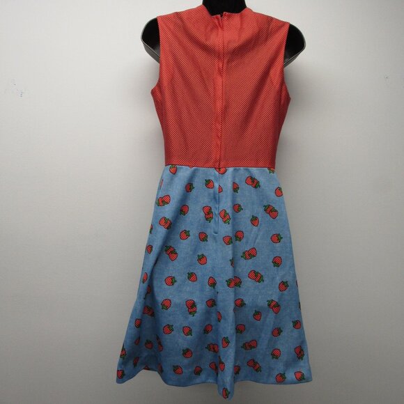 Vintage 70s Melissa Lane Strawberry Print Dress & Tie Jacket Topper Set sz 12 - Picture 6 of 8